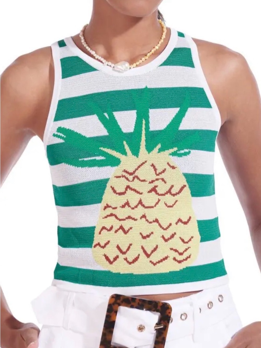 STAUD Green & White Striped Tank with Pineapple
